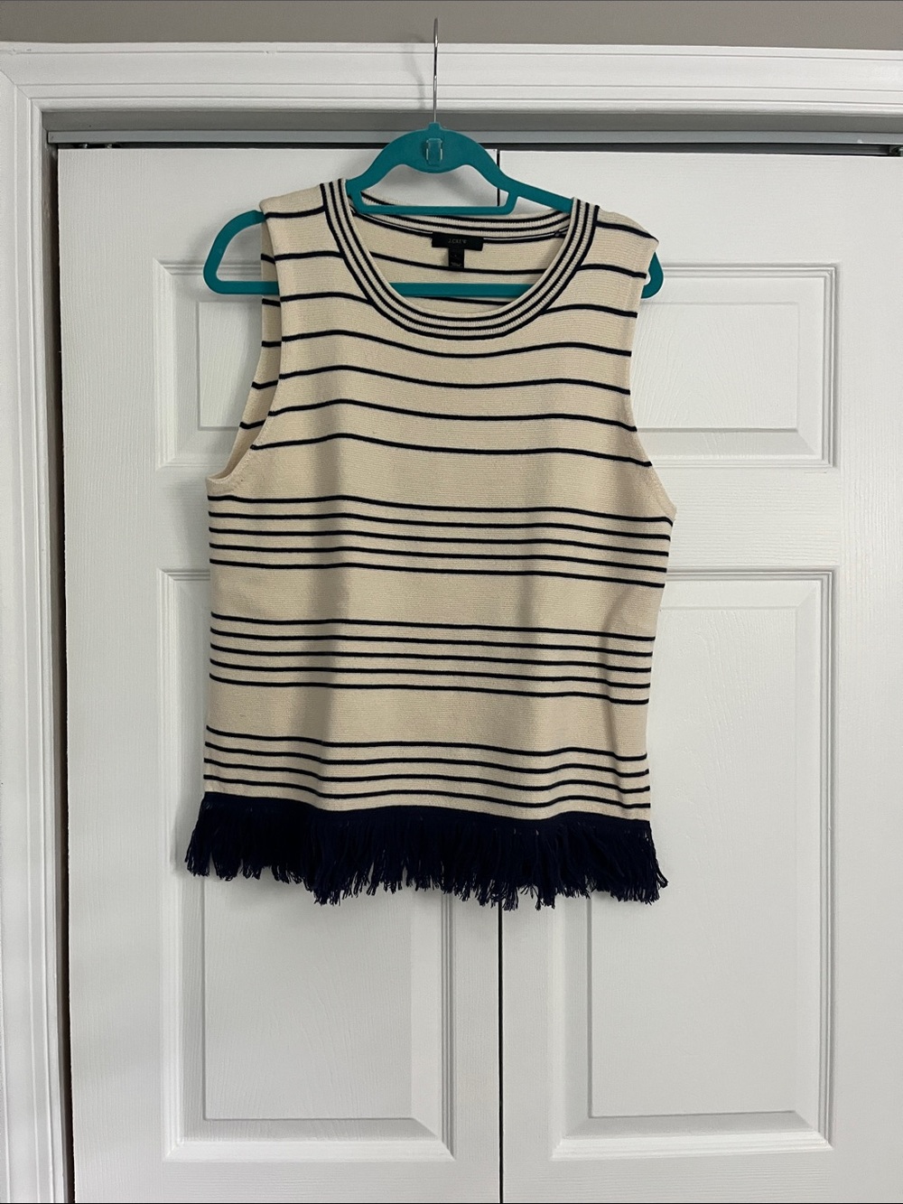 J. Crew Sleeveless Striped Knit Tank in Cream & Navy